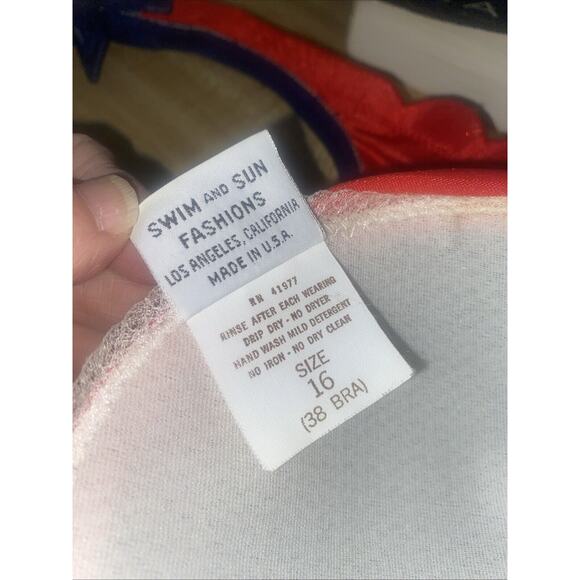 Vintage 1970 DeWeese Design Navy W/ Red Trim One Piece Swimsuit Sz 16 USA Made - Picture 9 of 12